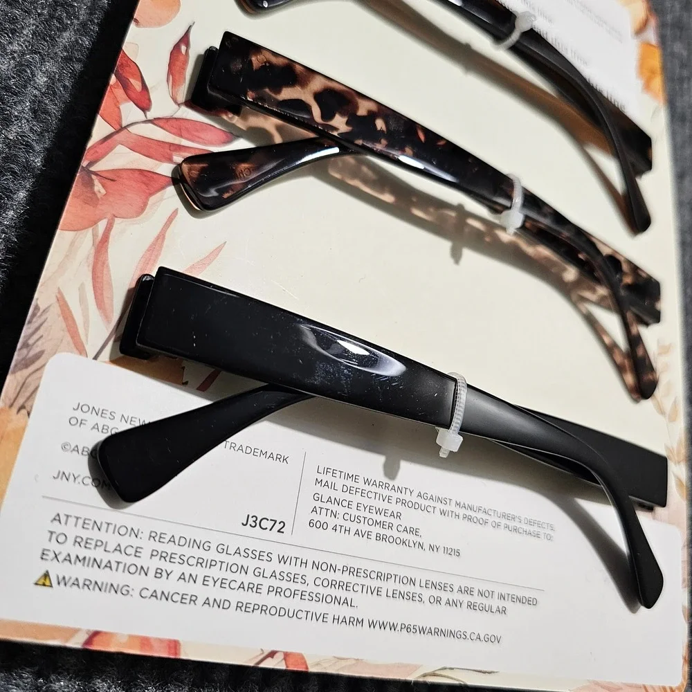 Jones New York Reading Glasses Women +2.00 Multi Designer 3-Pack Square J3C72